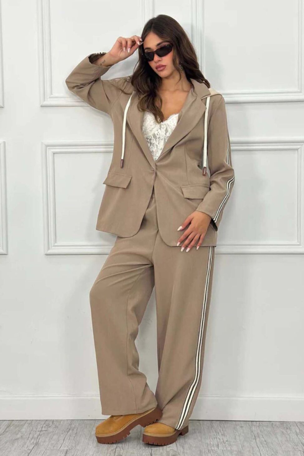 Kairos Σετ Σακάκι Παντελόνι Με Ρίγες μπεζ - Image 2