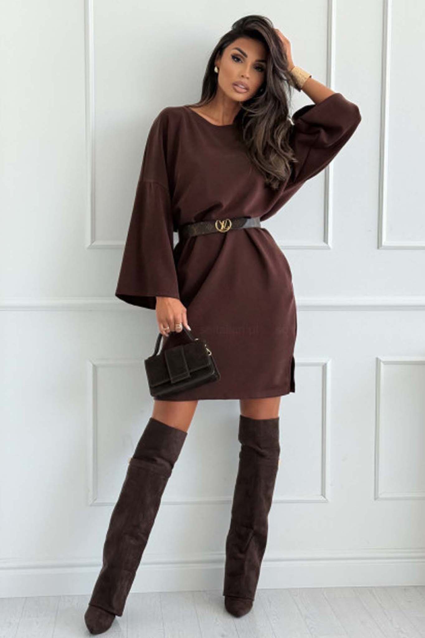 Kanna μίνι φόρεμα με ζωνάκι καφέ Kanna μίνι φόρεμα με ζωνάκι καφέ - Image 1