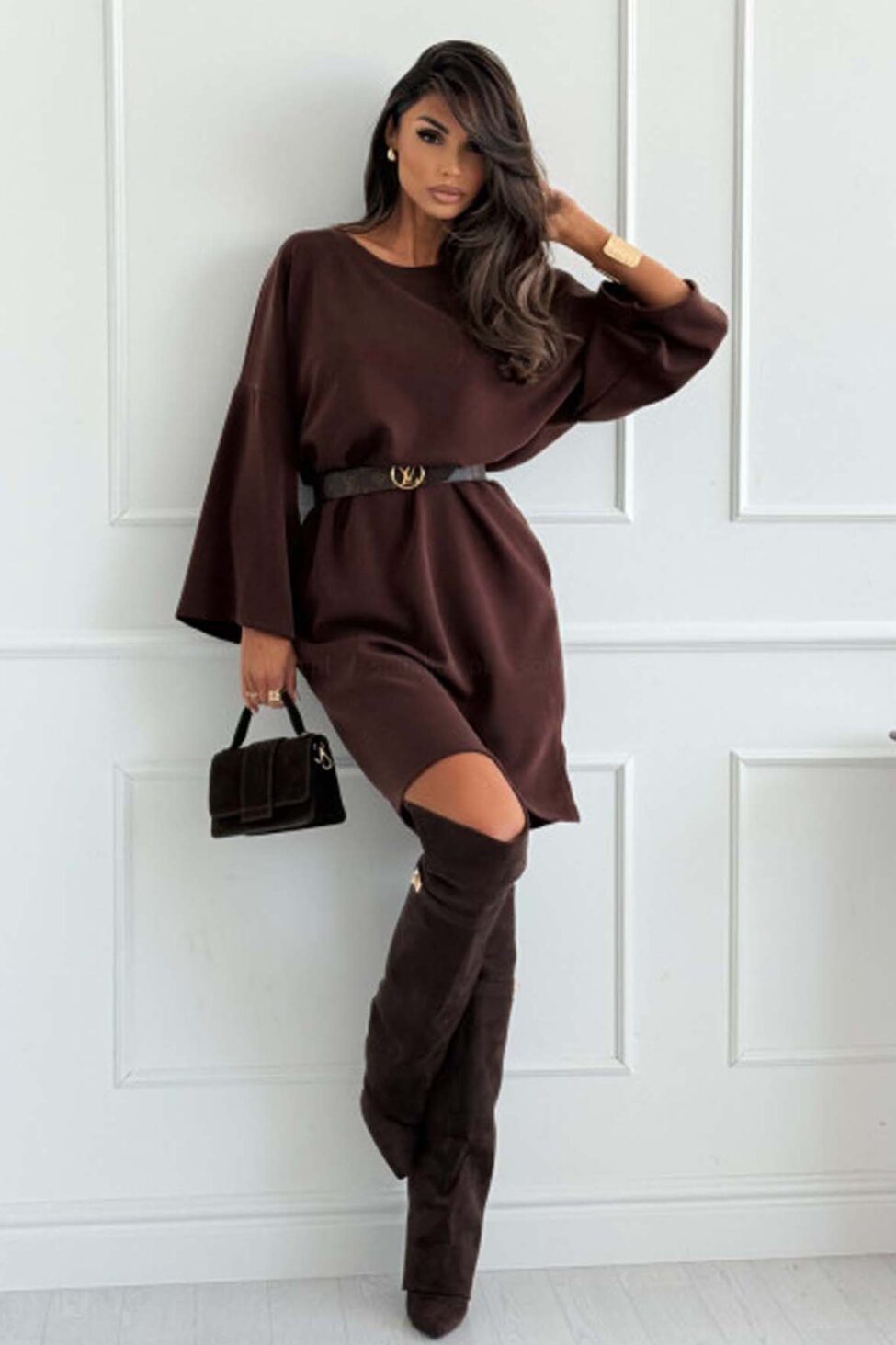 Kanna Φόρεμα Μίνι Με Ζώνη καφέ - Image 3