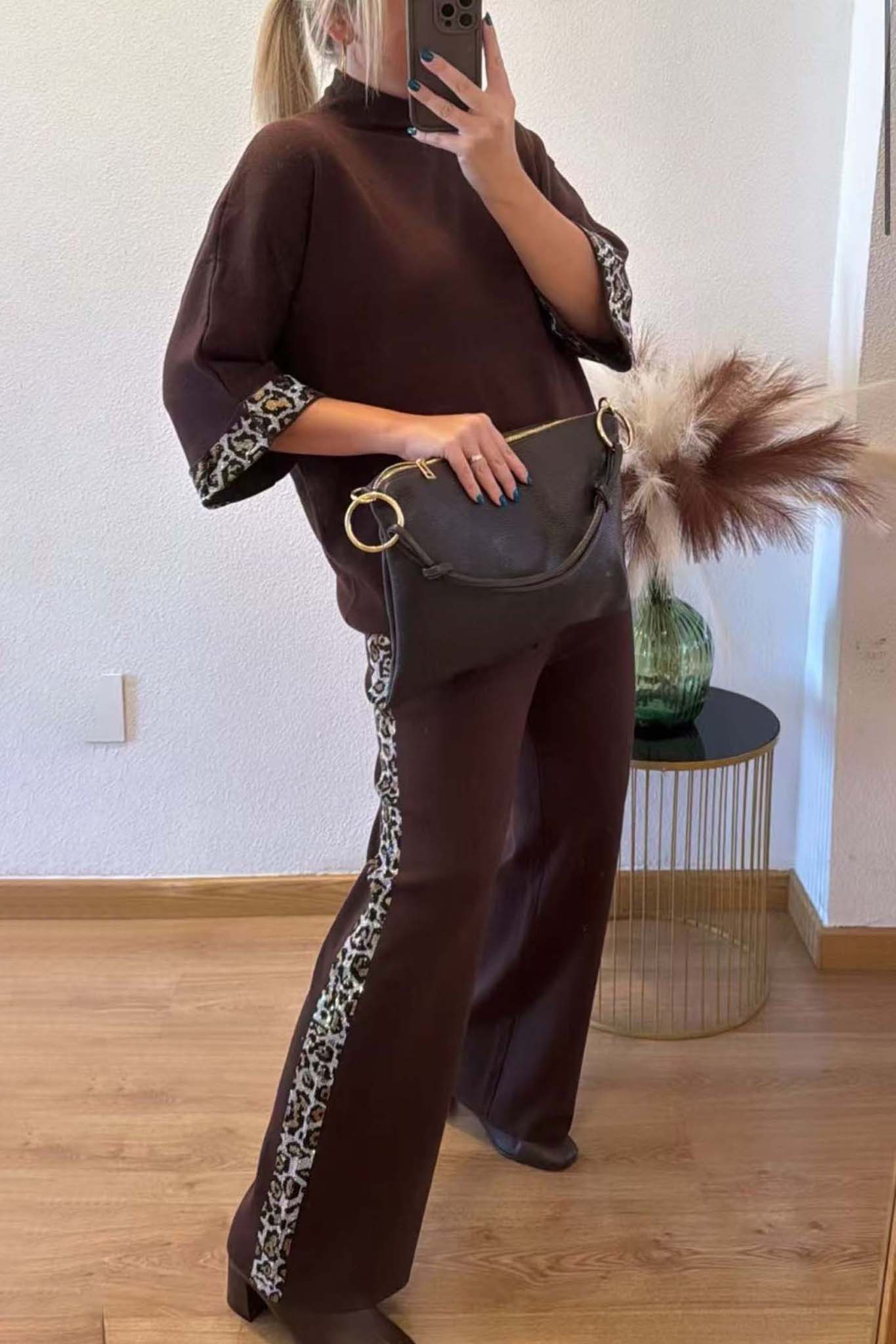 Leonzio σετ μπλούζα παντελόνι καφέ Leonzio σετ μπλούζα παντελόνι καφέ - Image 1