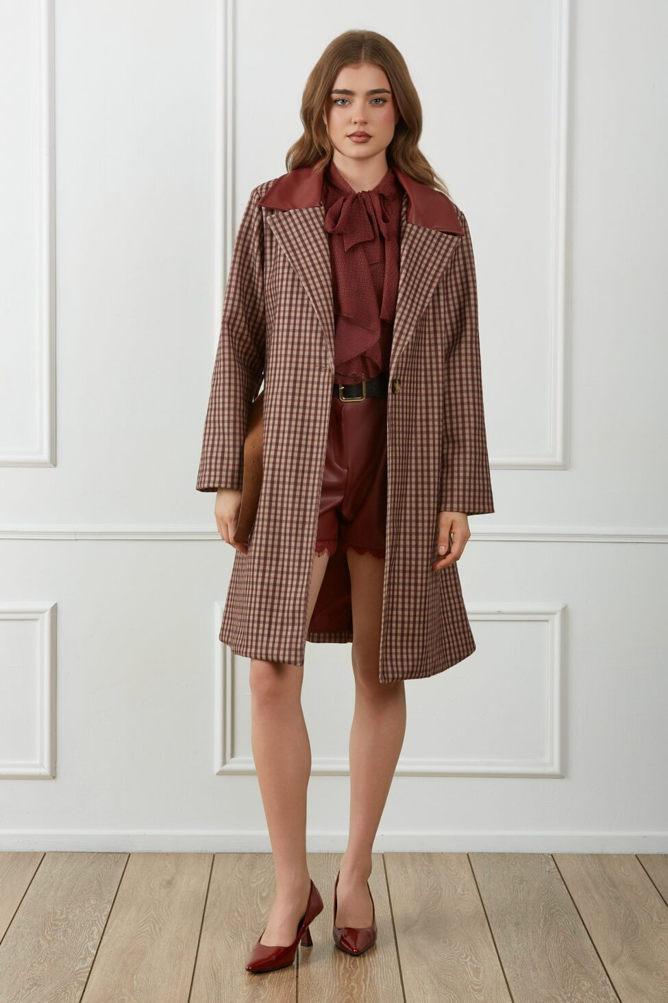 Lorine Παλτό Καρό μπορντό - Image 3