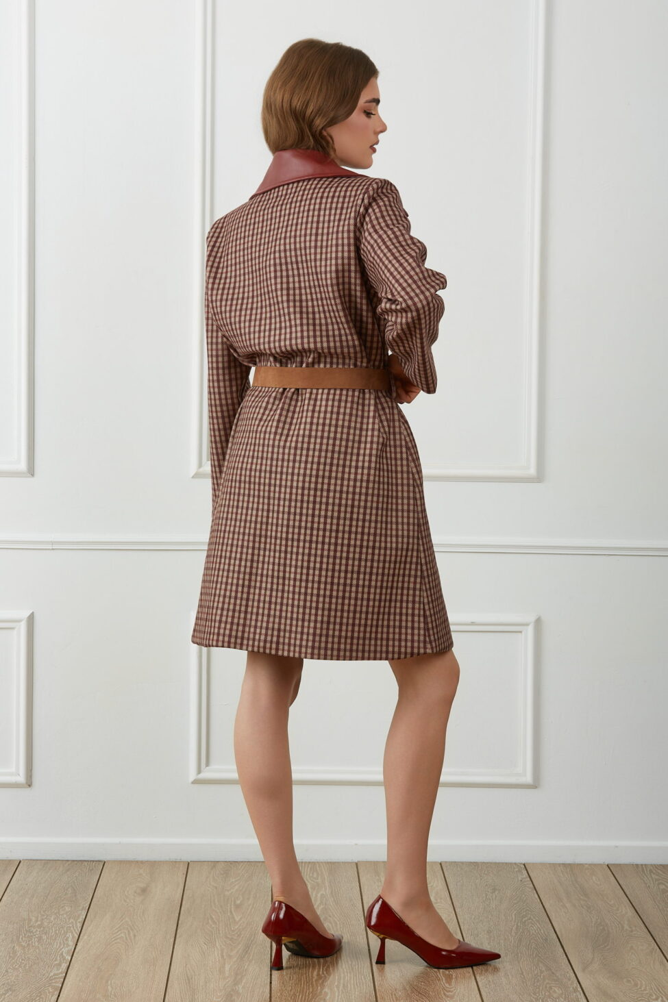 Lorine Παλτό Καρό μπορντό - Image 4