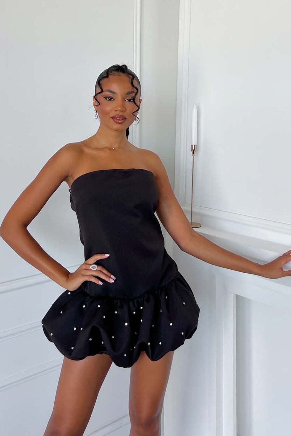 Madame Φόρεμα Mini Με Στρας καφέ - Image 2