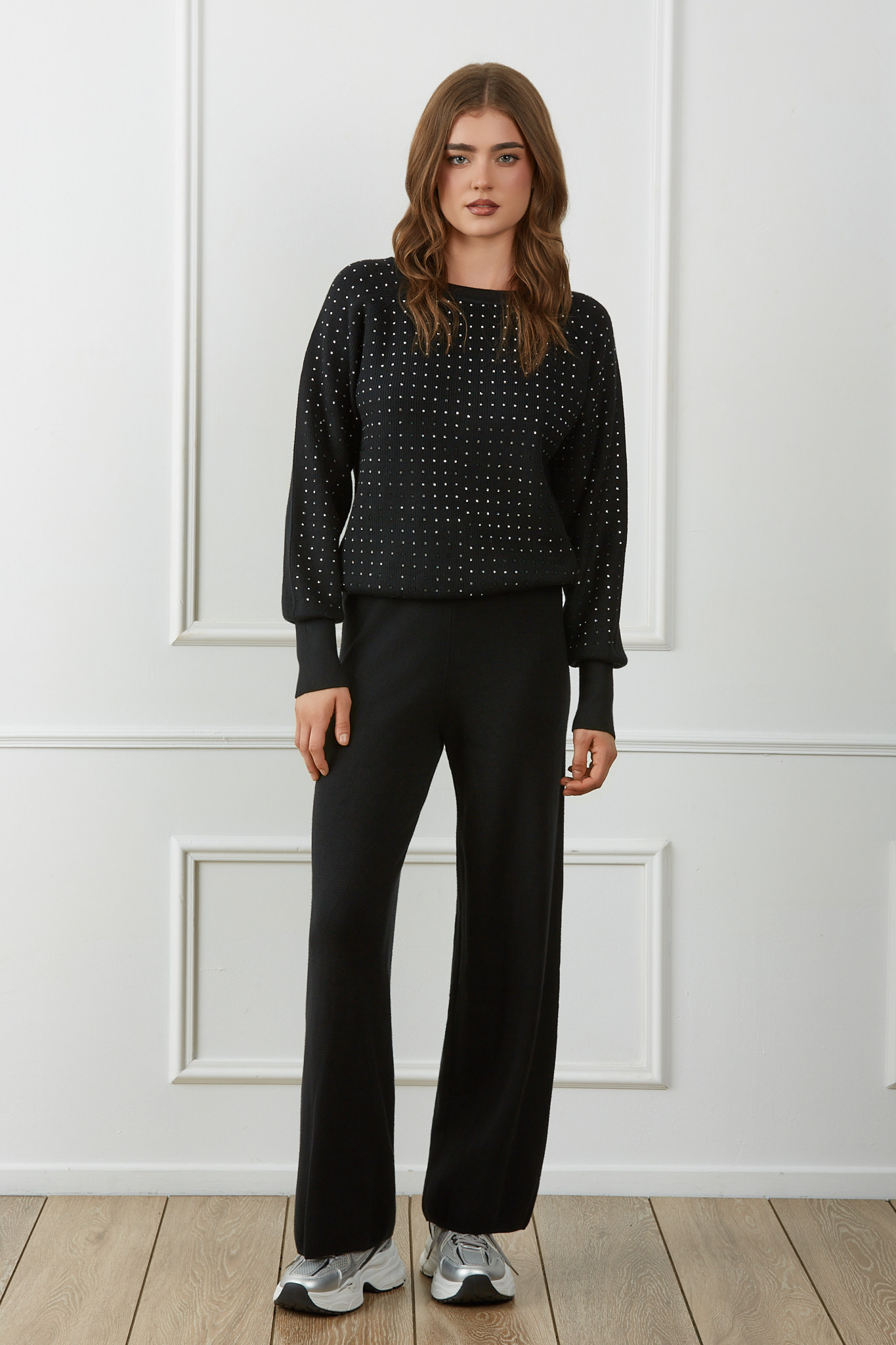 Melira Σετ Πλεκτή Φόρμα Με Στρας μαύρο Melira Σετ Πλεκτή Φόρμα Με Στρας μαύρο - Image 1