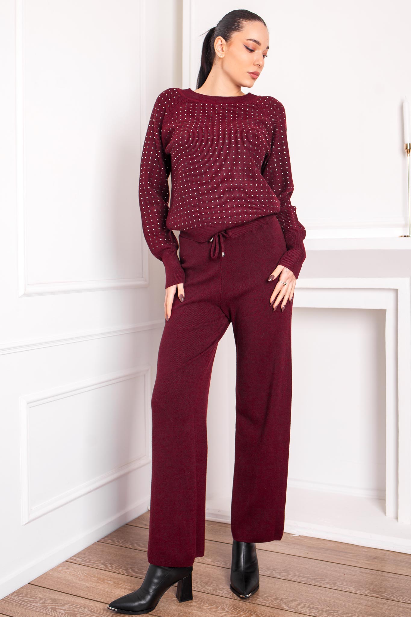 Melira Σετ Πλεκτή Φόρμα Με Στρας μπορντό Melira Σετ Πλεκτή Φόρμα Με Στρας μπορντό - Image 1