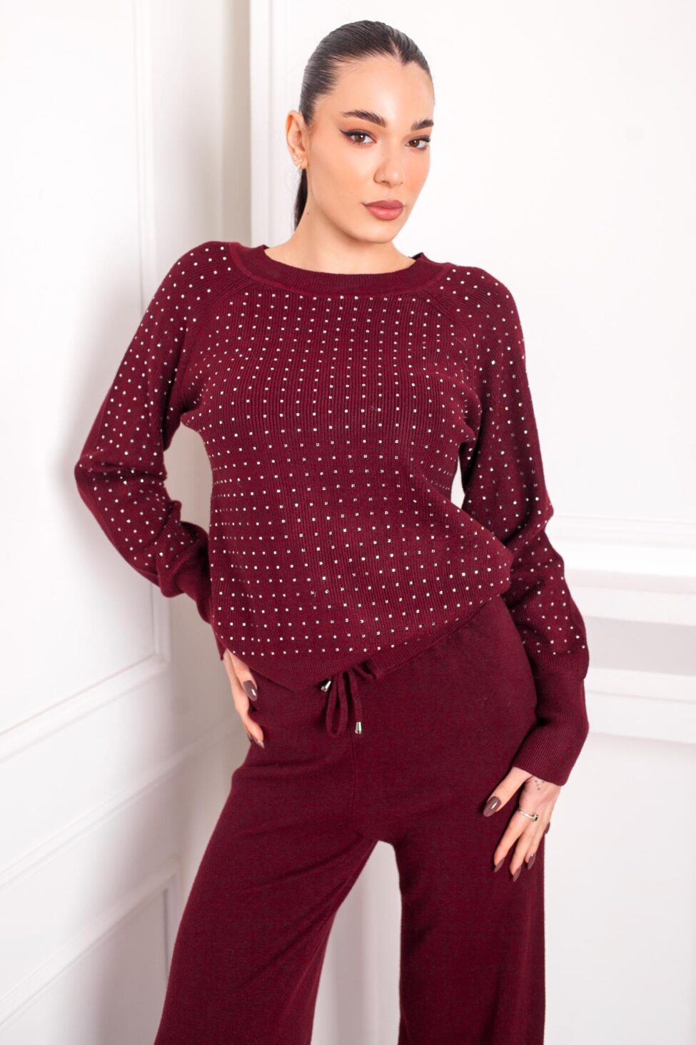 Melira Σετ Πλεκτή Φόρμα Με Στρας μπορντό - Image 2