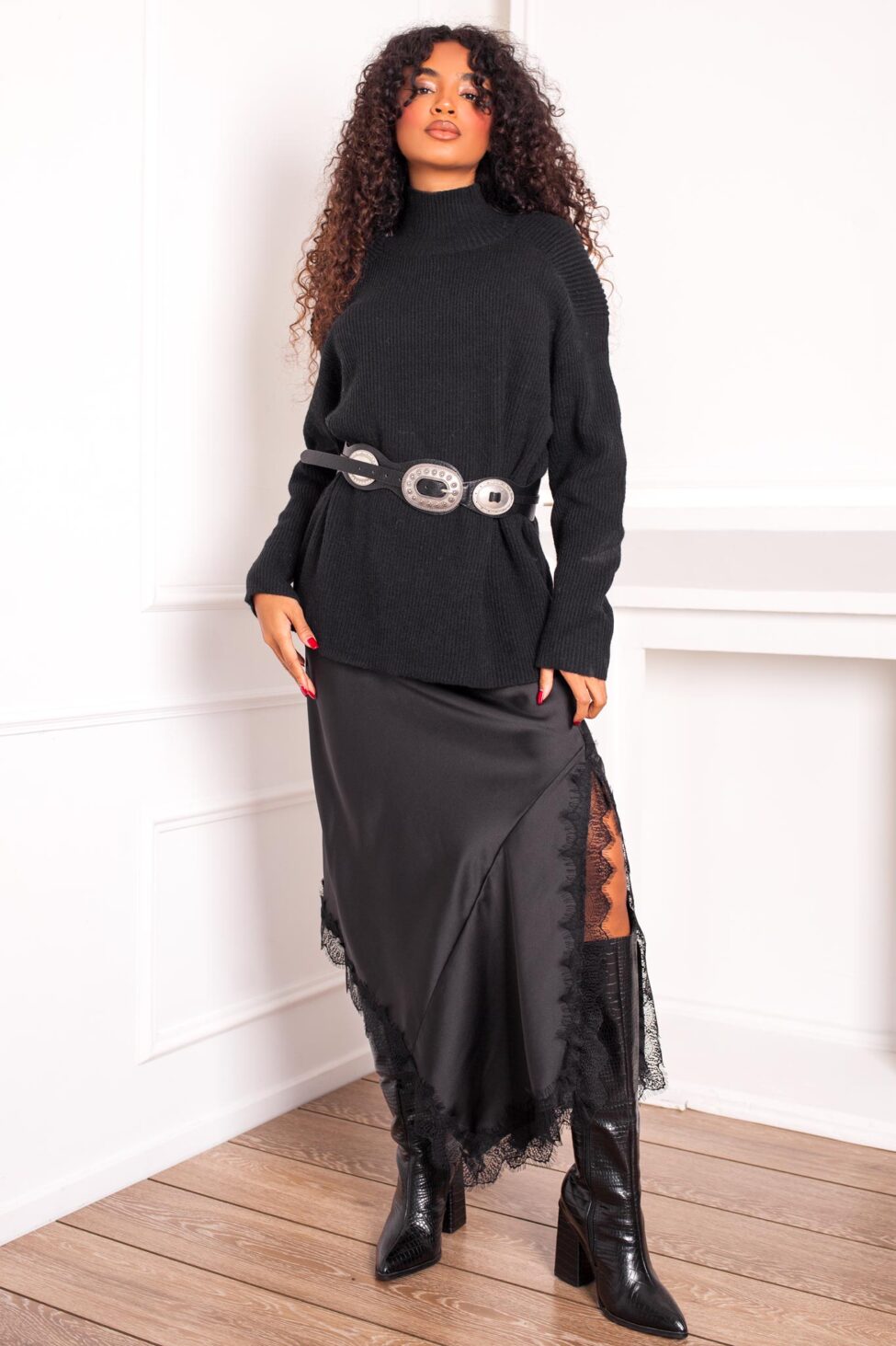 Merilyn Φούστα Σατέν μαύρο - Image 3