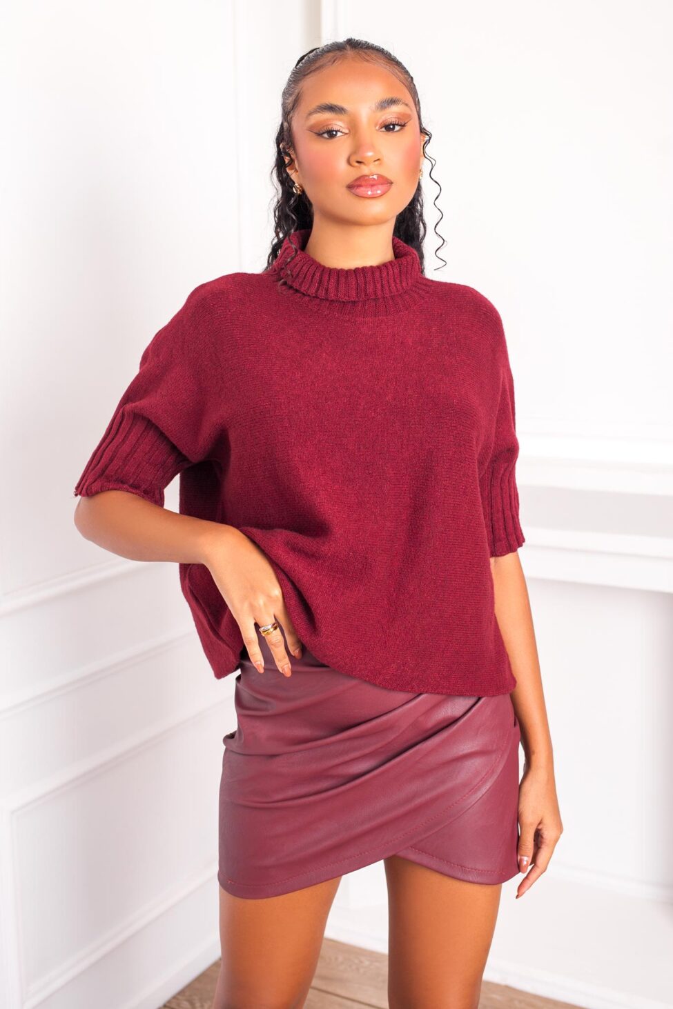 Methoni πλεκτή μπλούζα μπορντό - Image 2