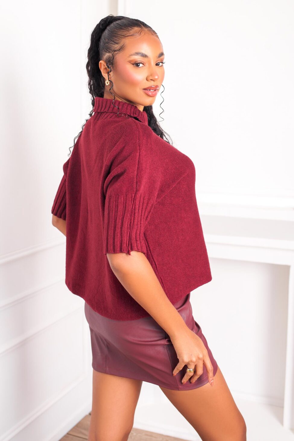 Methoni πλεκτή μπλούζα μπορντό - Image 3