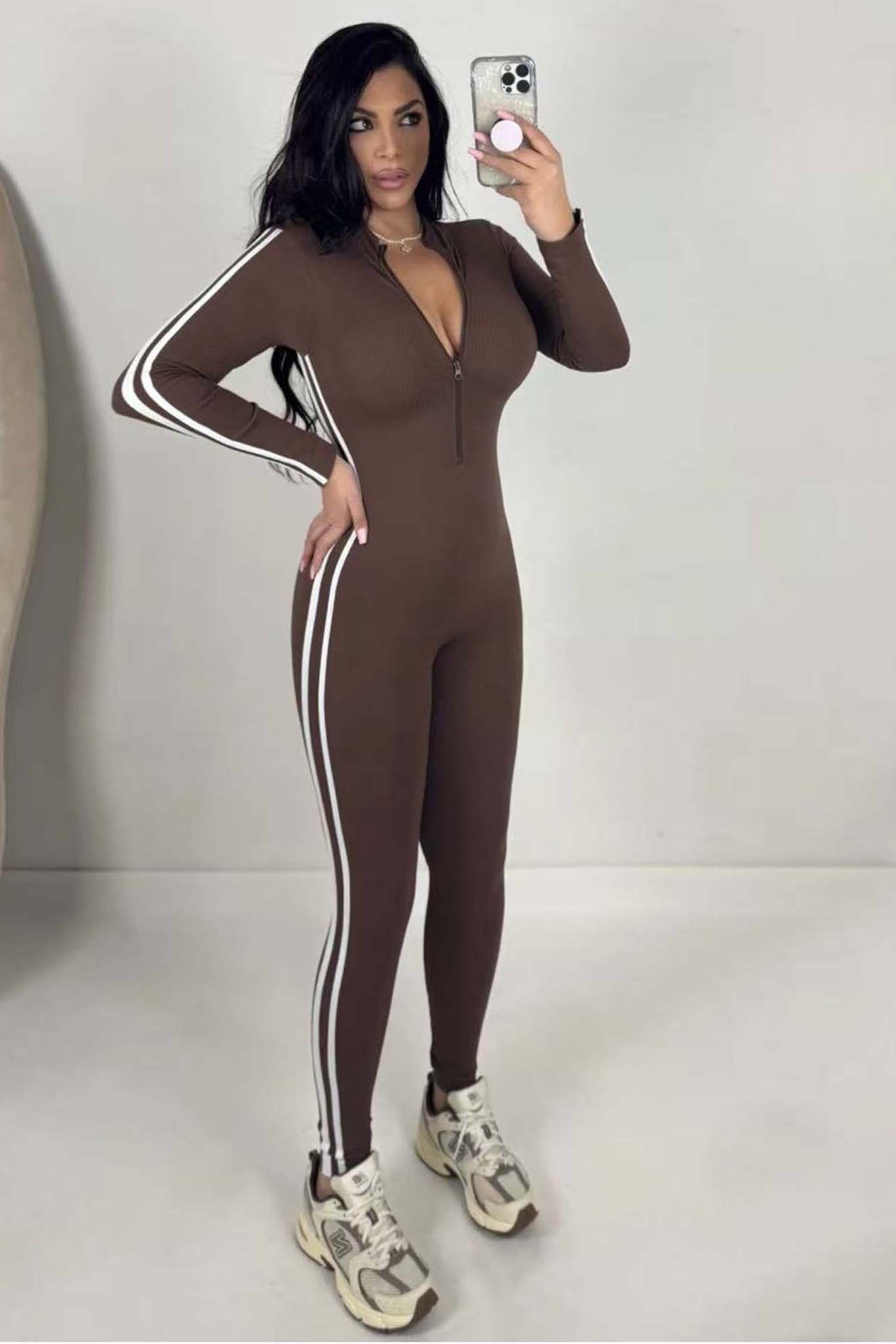 Movea Ολόσωμη Φόρμα Με Ρίγα καφέ Movea Ολόσωμη Φόρμα Με Ρίγα καφέ - Image 1