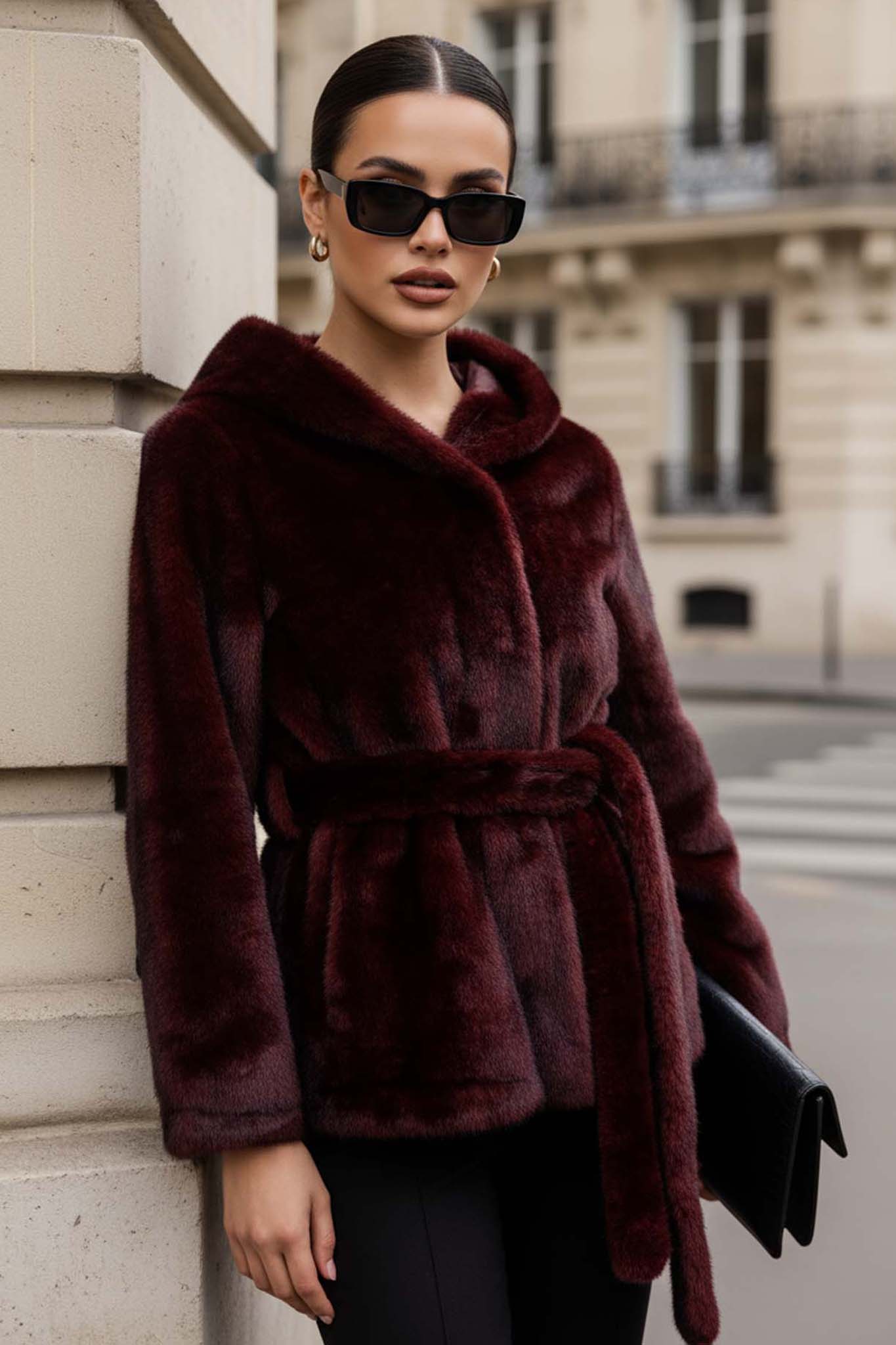 Orlena Οικολογική Γούνα Με Κουκούλα μπορντό Orlena Οικολογική Γούνα Με Κουκούλα μπορντό - Image 1