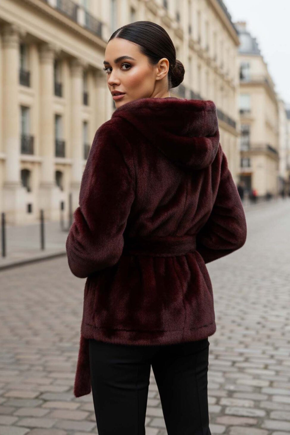 Orlena Οικολογική Γούνα Με Κουκούλα μπορντό - Image 2