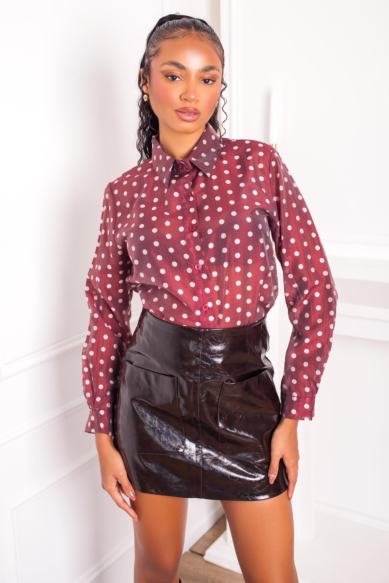 Polka πουά πουκάμισο μπορντό Polka πουά πουκάμισο μπορντό - Image 1