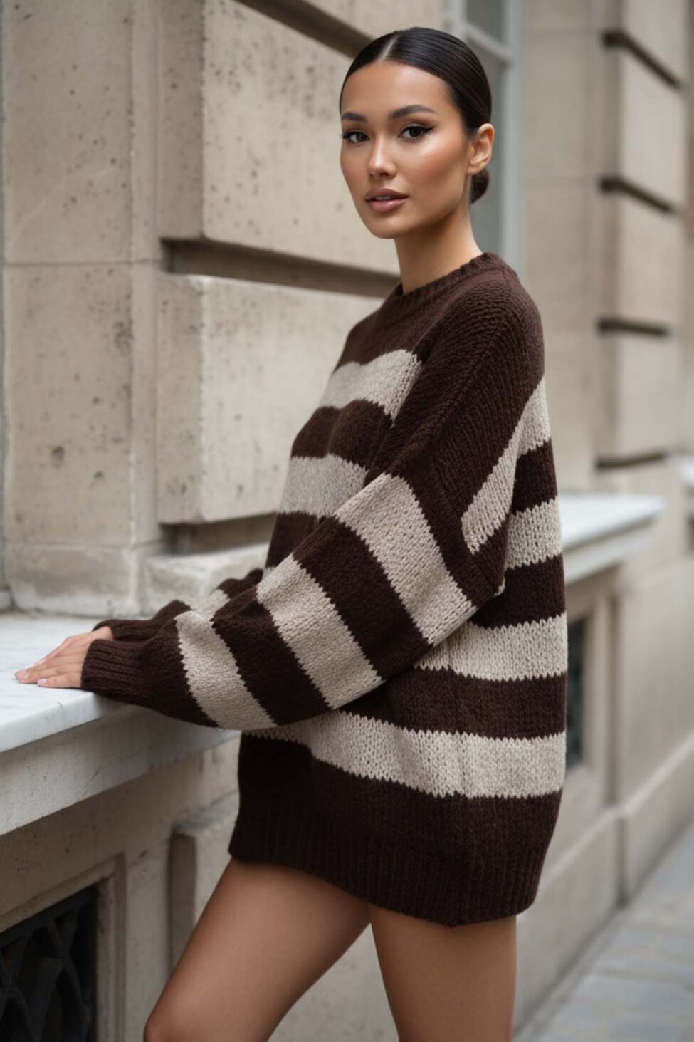 Population πουλόβερ ριγέ καφέ - Image 2