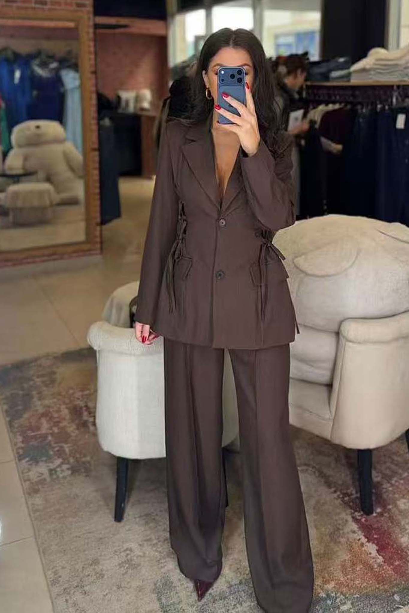 Rodoria Σετ Σακάκι Παντελόνι καφέ Rodoria Σετ Σακάκι Παντελόνι καφέ - Image 1