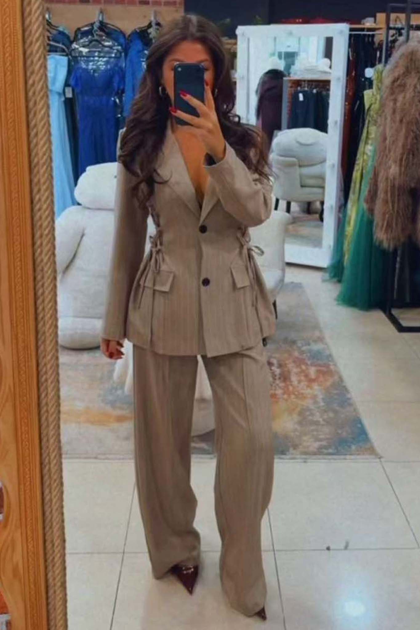 Rodoria Σετ Σακάκι Παντελόνι μπεζ Rodoria Σετ Σακάκι Παντελόνι μπεζ - Image 1