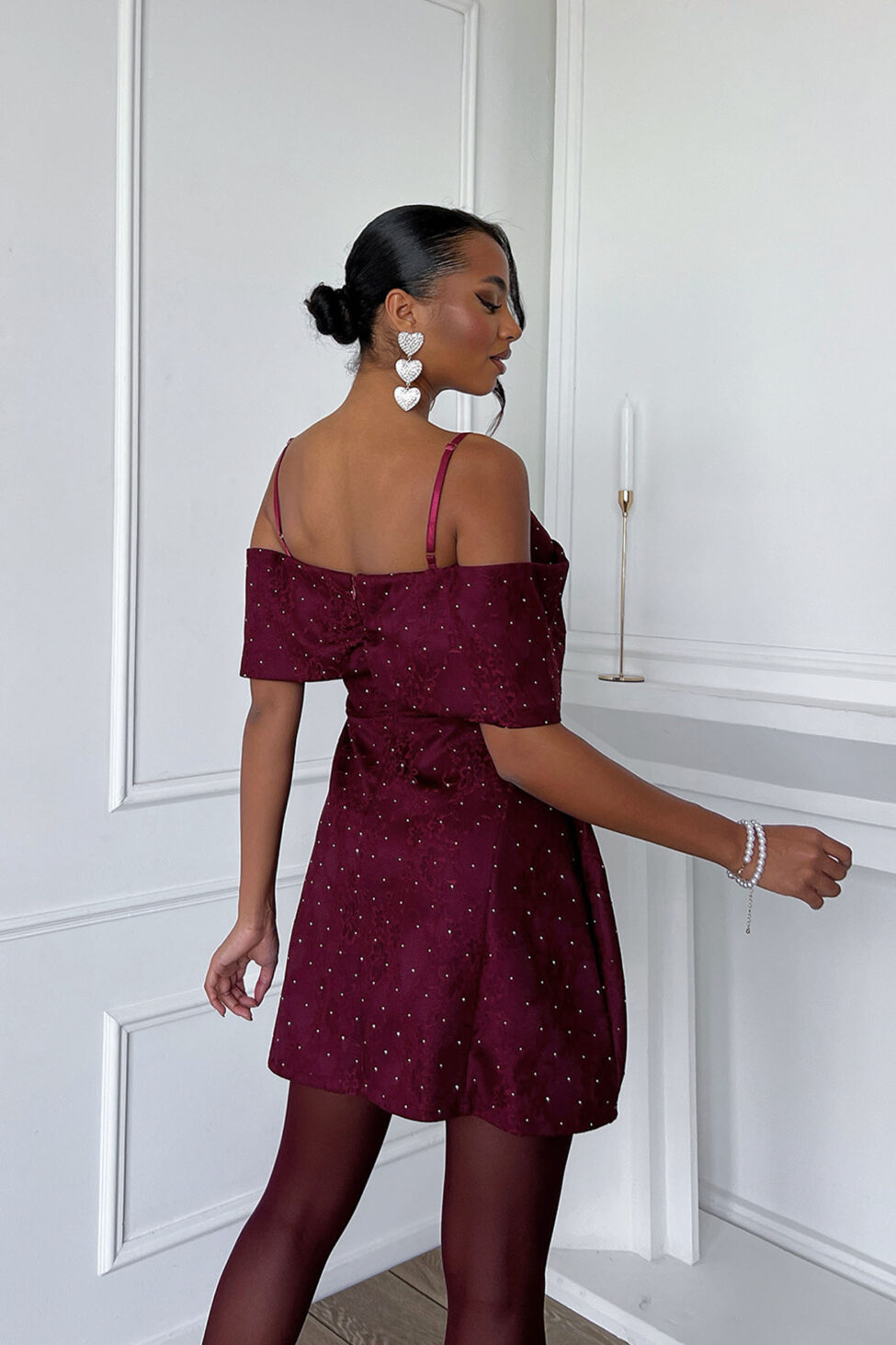 Santa Mini Φόρεμα Με Φιόγκο μπορντό - Image 3