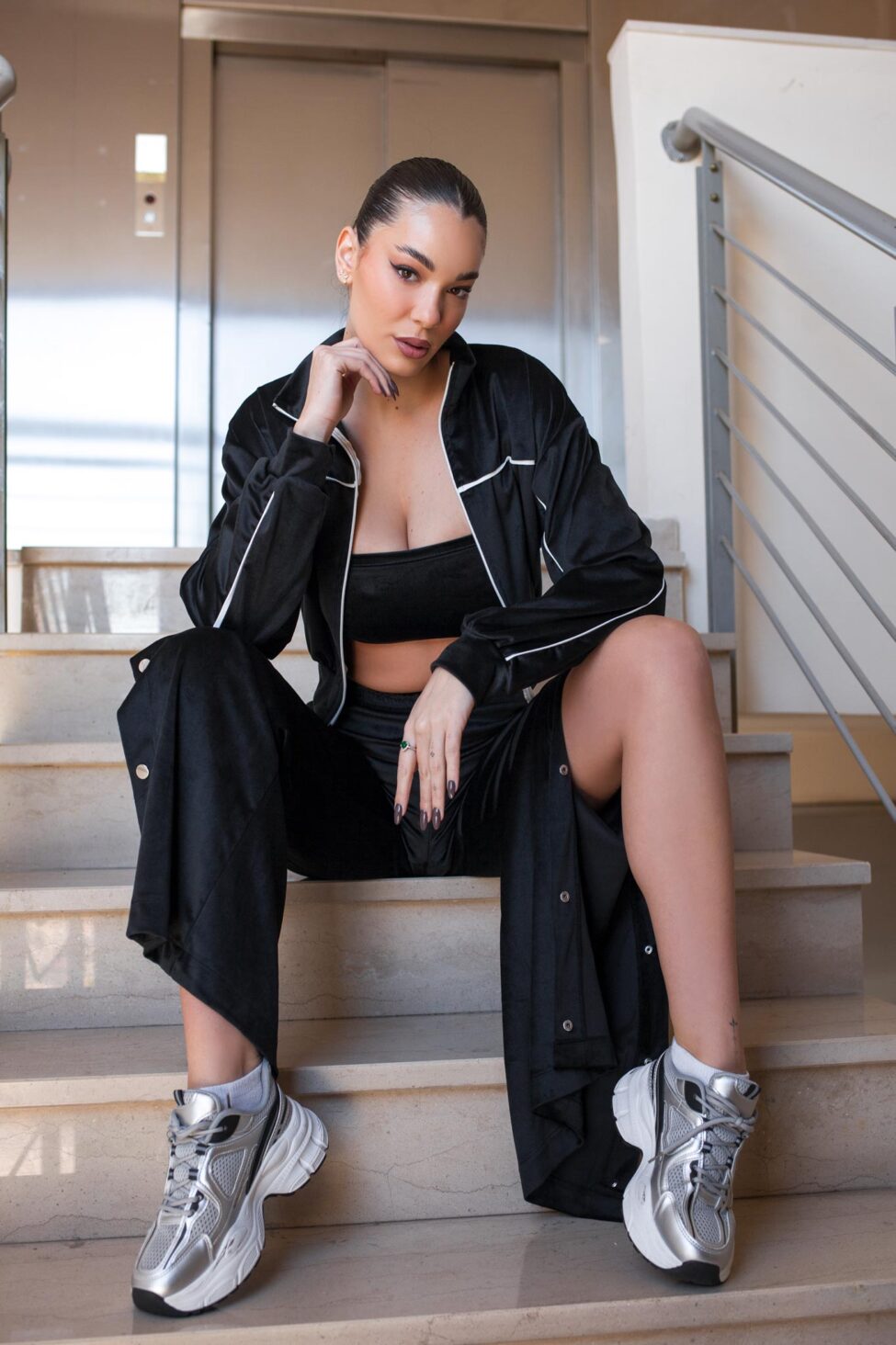 Second σετ ζακέτα τοπ παντελόνι μαύρο - Image 5