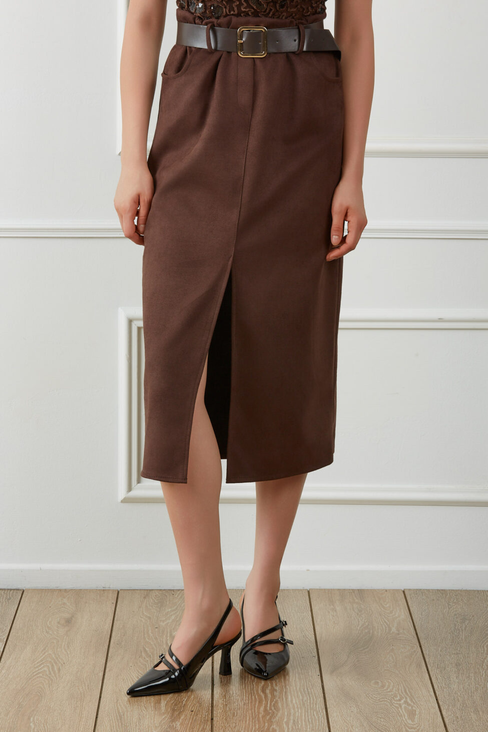 Serelis Φούστα Με Ζώνη καφέ - Image 2