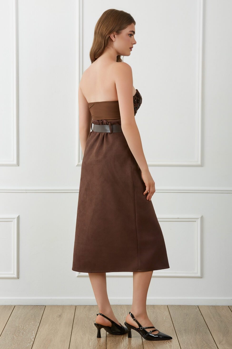 Serelis Φούστα Με Ζώνη καφέ - Image 3