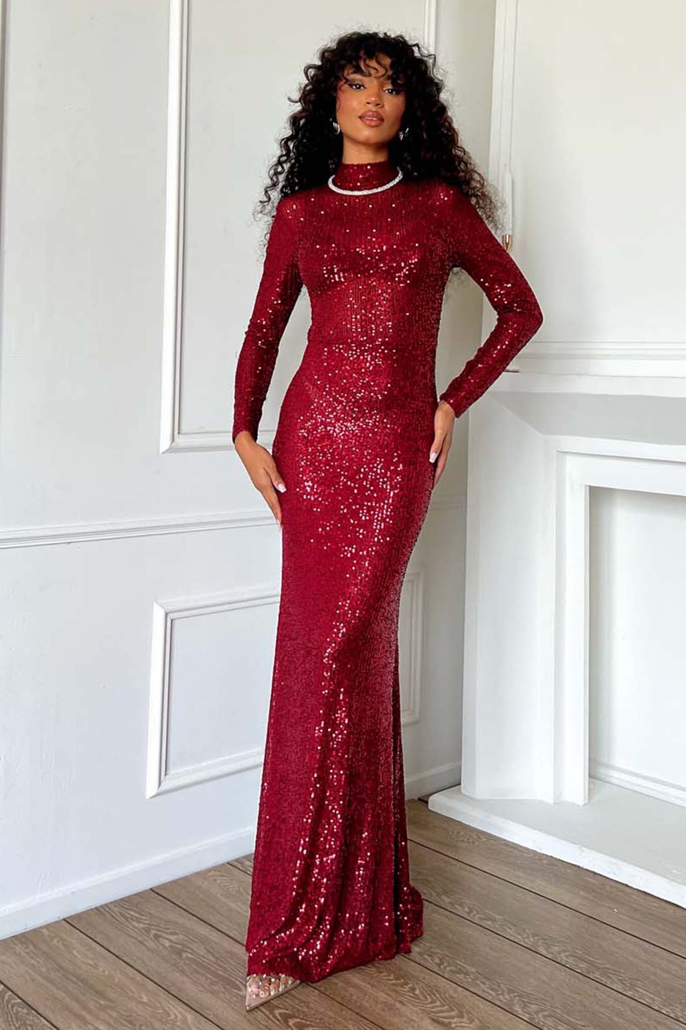 Serella μάξι φόρεμα με παγιέτες μπορντό Serella μάξι φόρεμα με παγιέτες μπορντό - Image 1