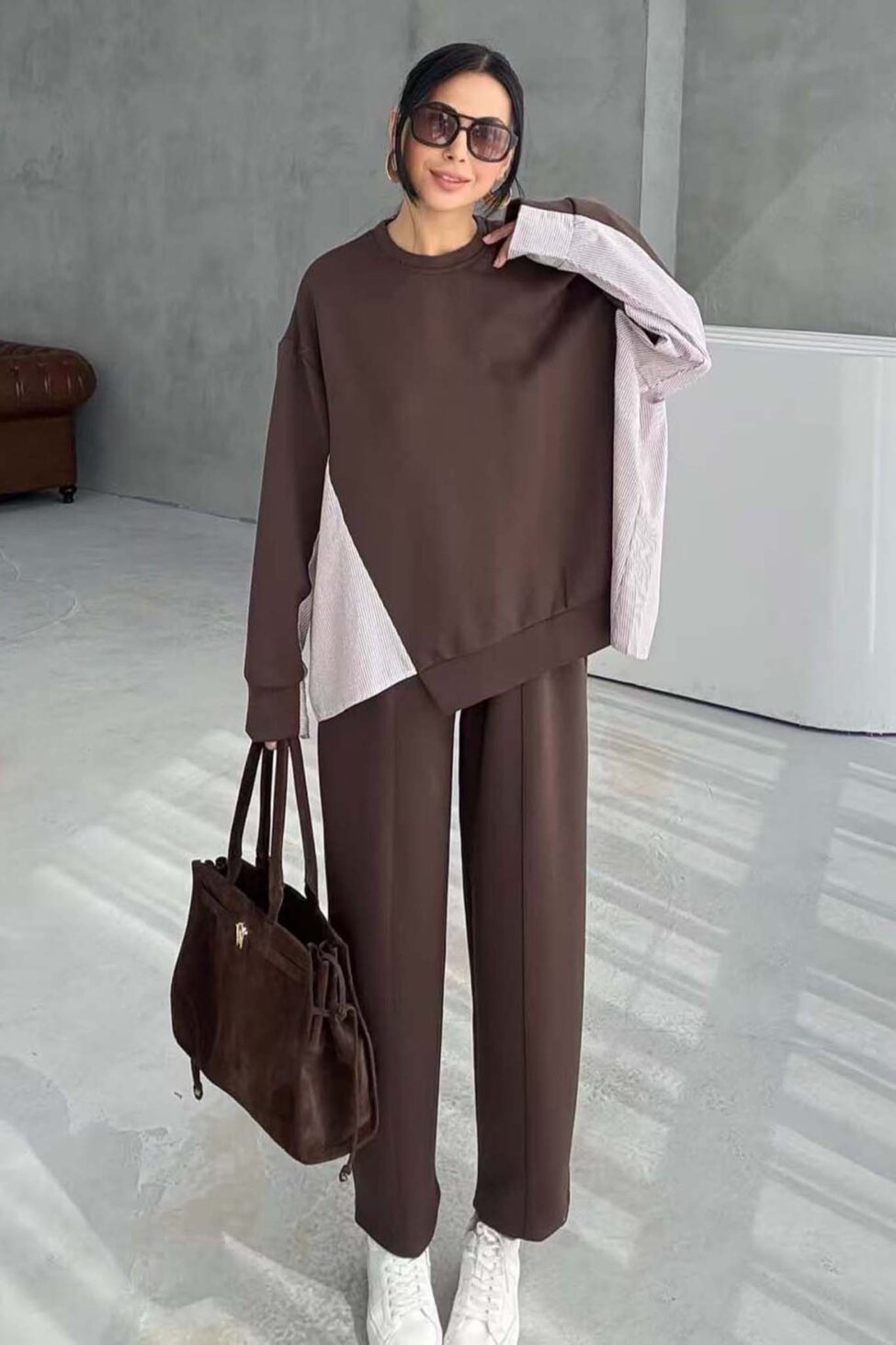 Skull σετ φόρμα φούτερ καφέ - Image 3