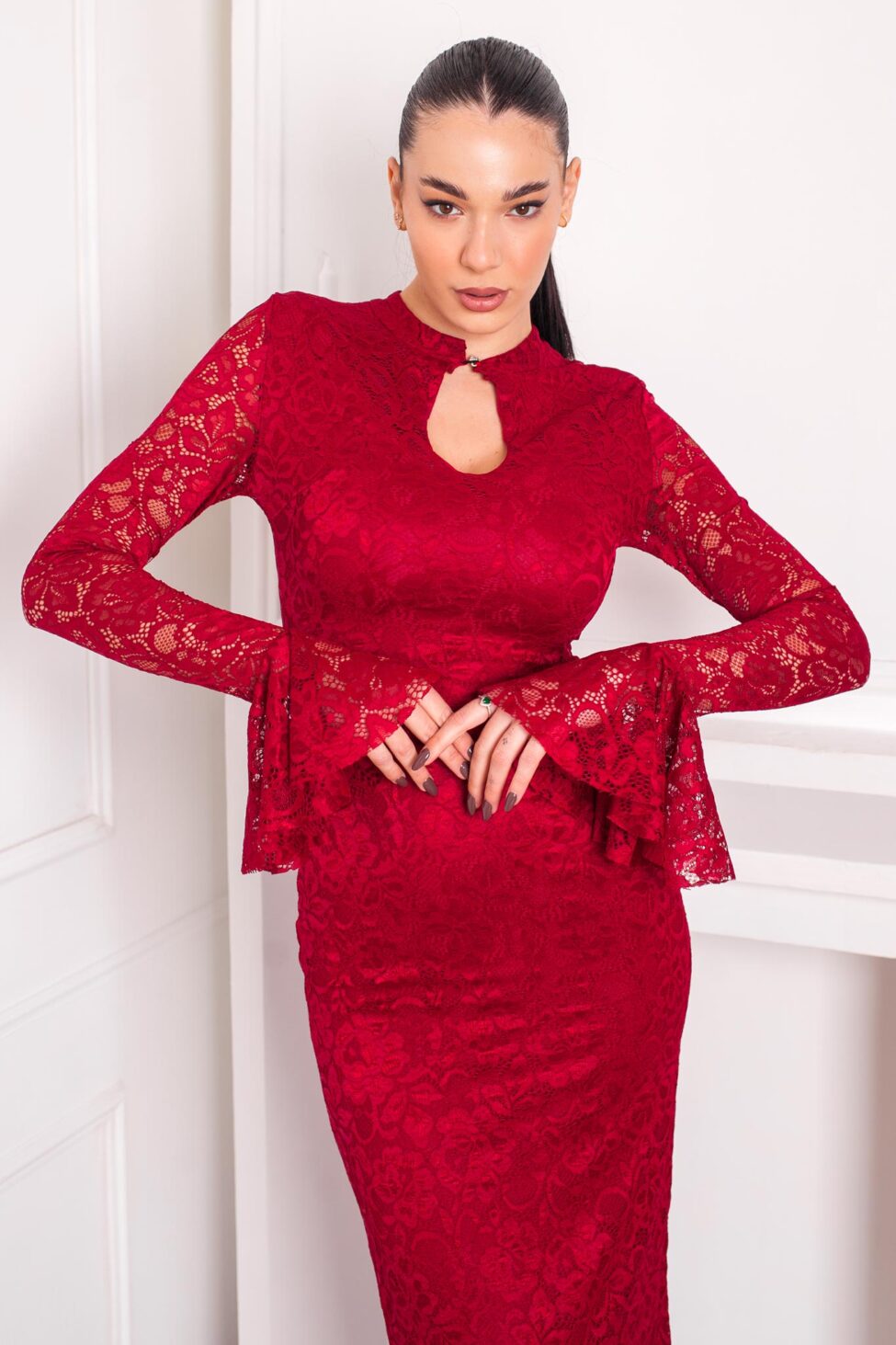 Solvene Φόρεμα Με Δαντέλα μπορντό - Image 2