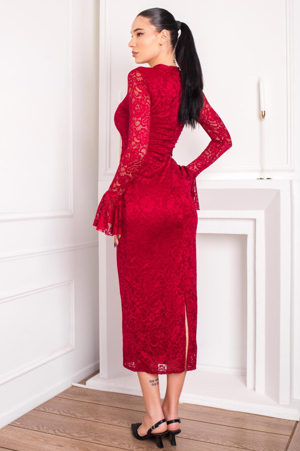 Solvene Φόρεμα Με Δαντέλα μπορντό - Image 3