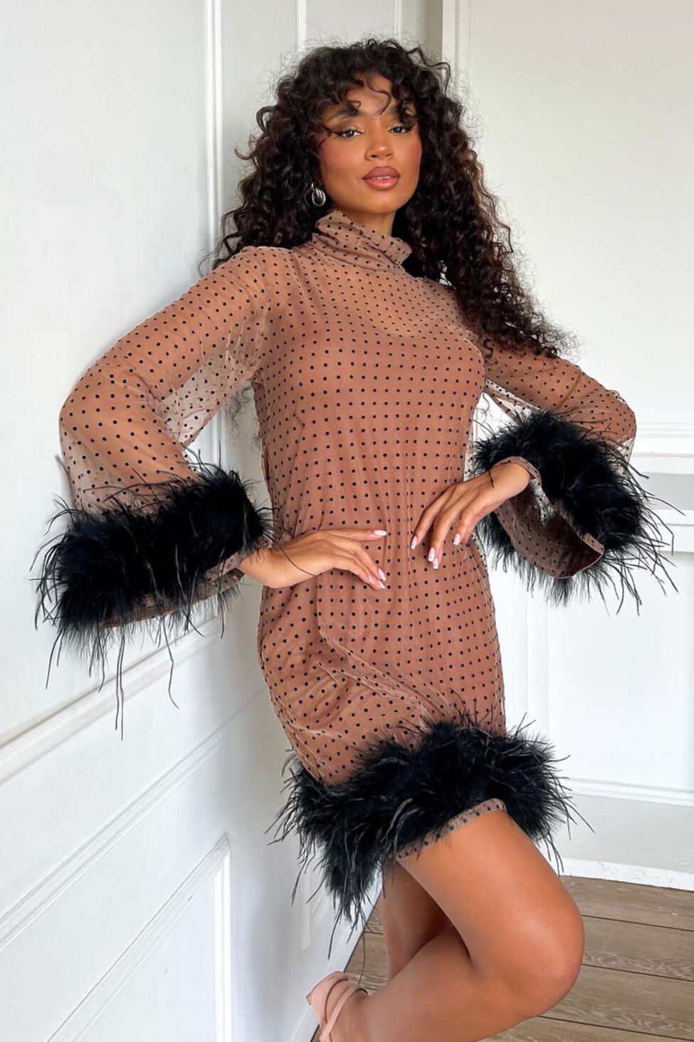 Tinkerbell πουά φόρεμα μπεζ - Image 4