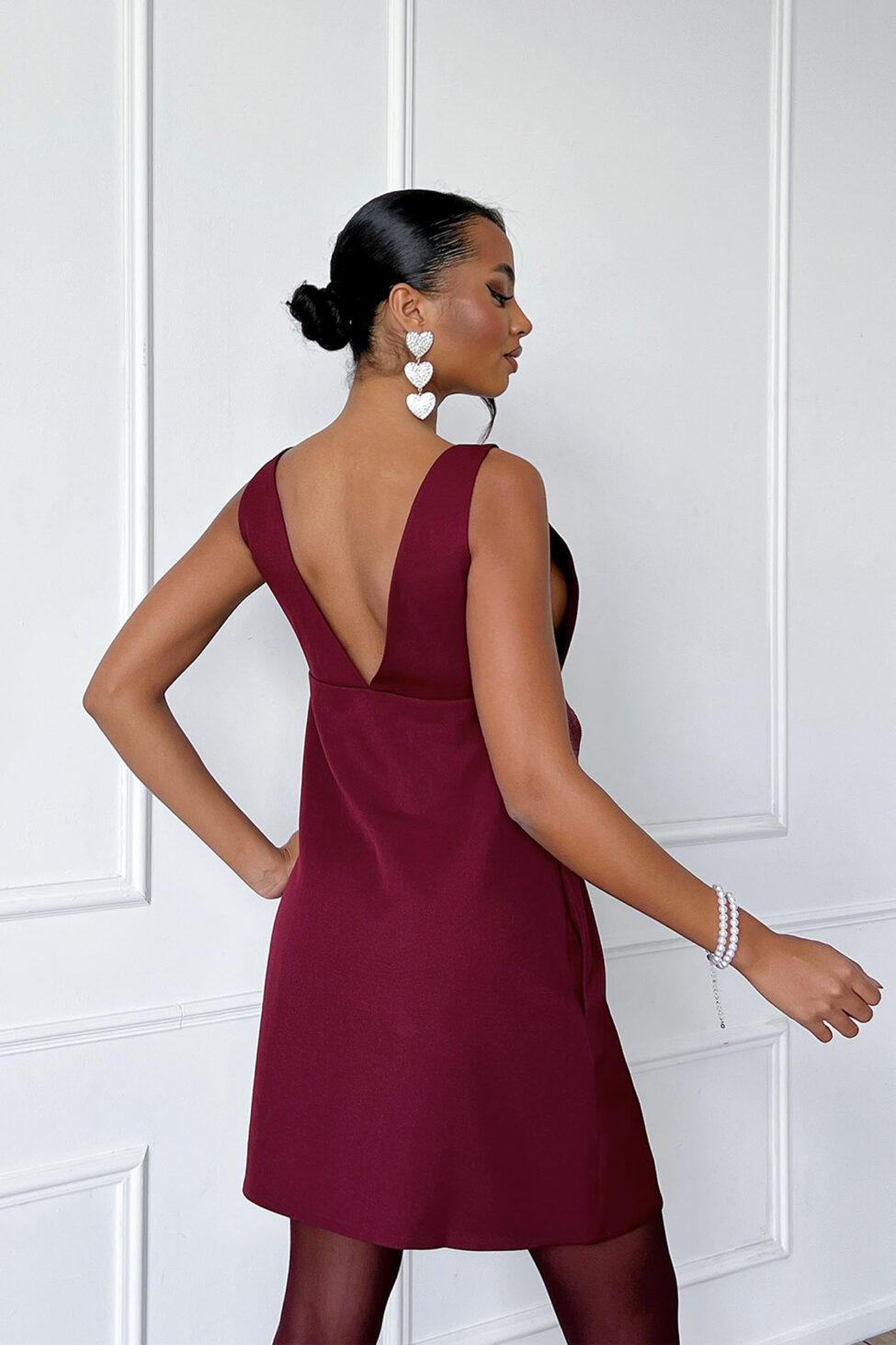 Twist Dance Mini Φόρεμα με φιόγκο μπορντό - Image 3