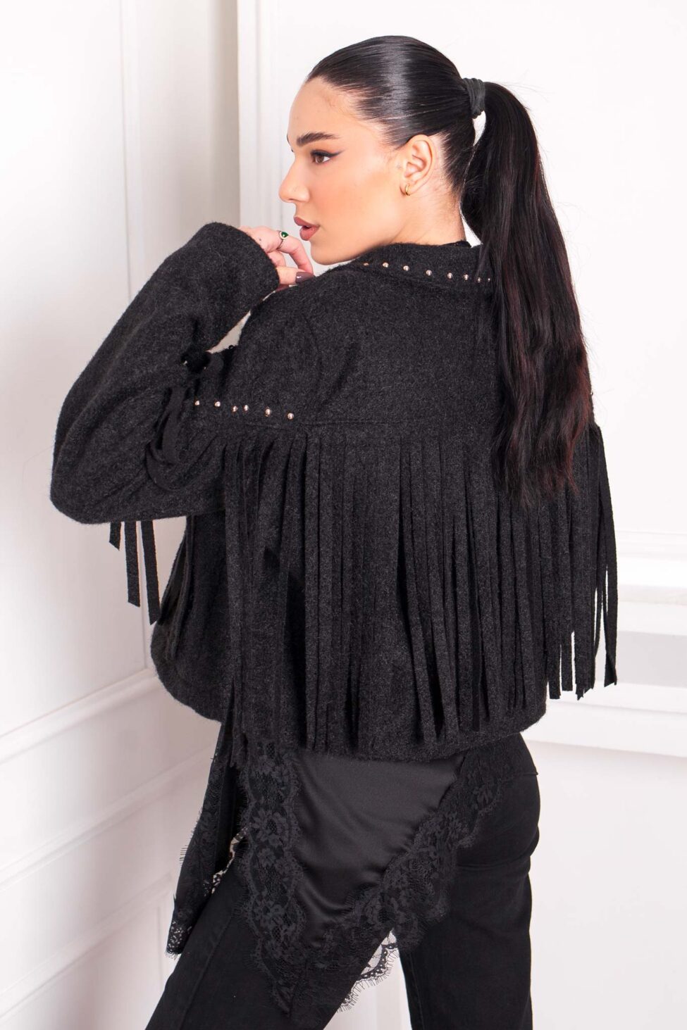 Unit τζάκετ με κρόσια και τρουκς μαύρο - Image 3