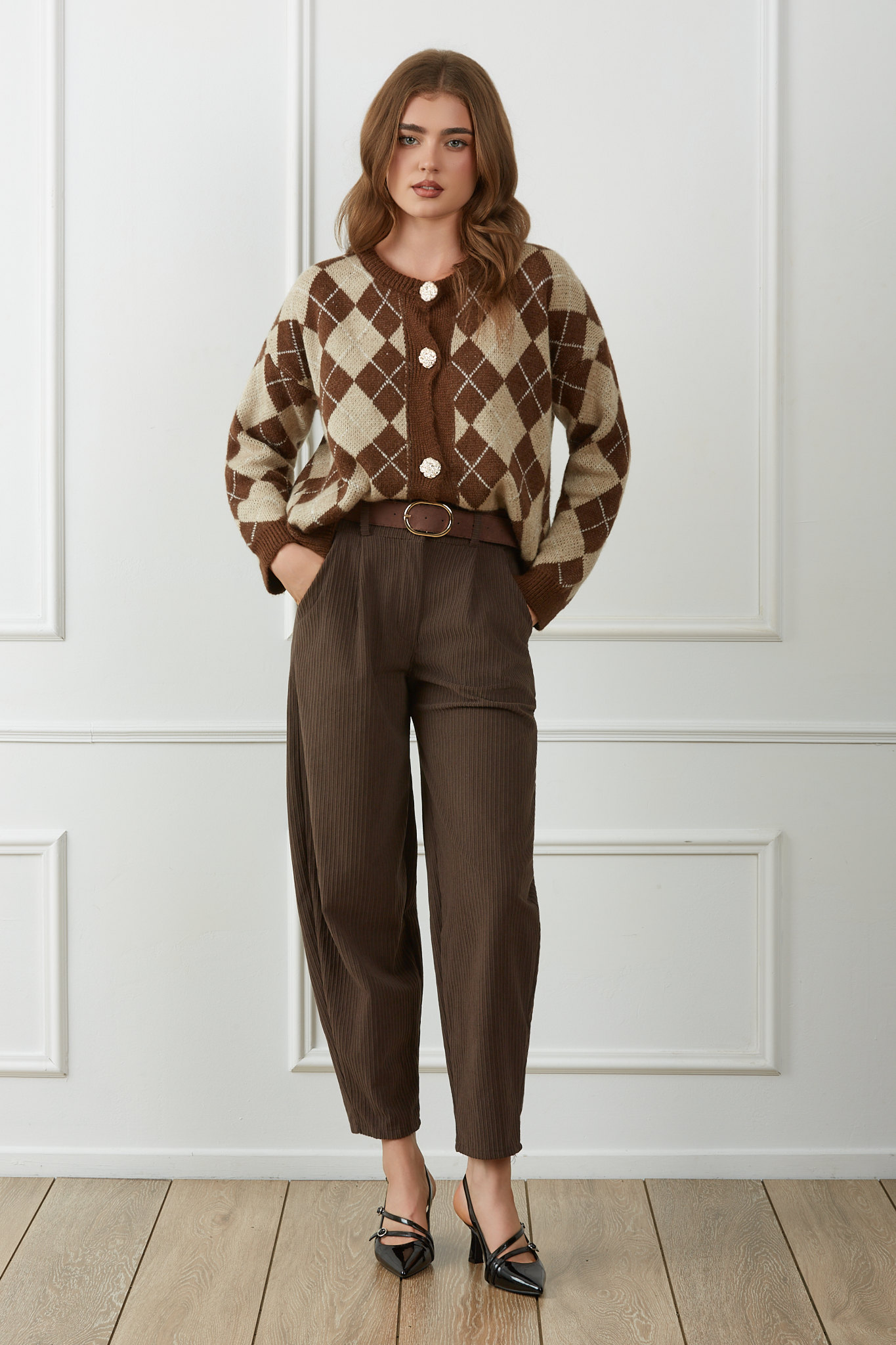 Vallerie Παντελόνι Κοτλέ Με Ζώνη καφέ Vallerie Παντελόνι Κοτλέ Με Ζώνη καφέ - Image 1