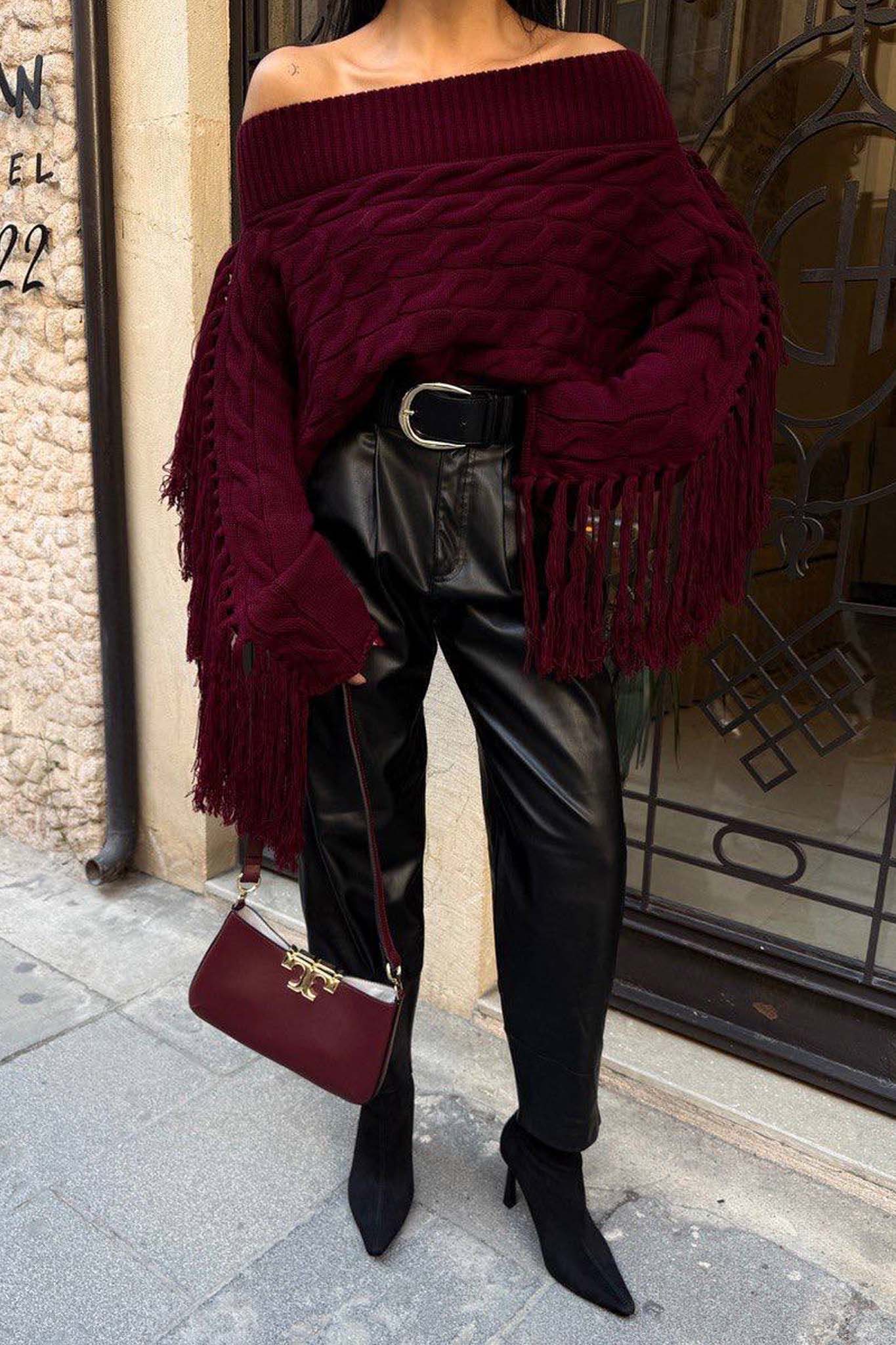 Vida πλεκτή μπλούζα μπορντό Vida πλεκτή μπλούζα μπορντό - Image 1