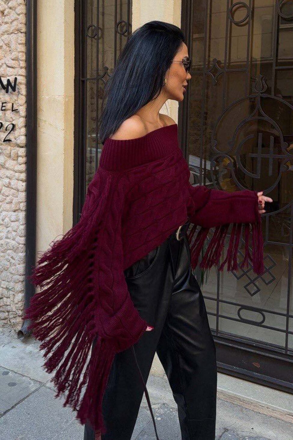 Vida πλεκτή μπλούζα μπορντό - Image 2