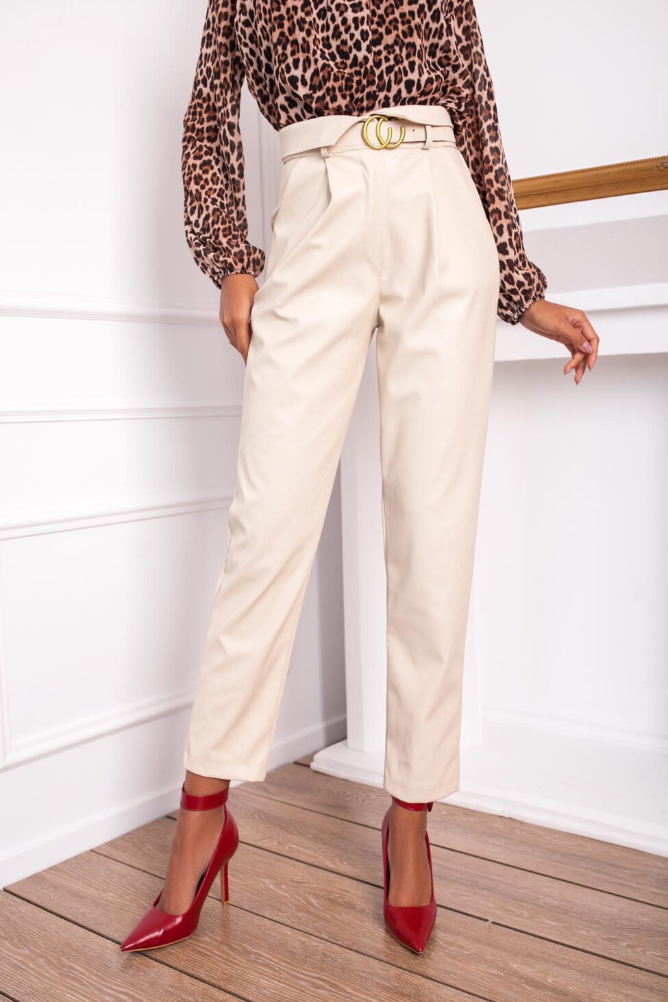 Yet παντελόνι από οικολογικό δέρμα εκρού - Image 2