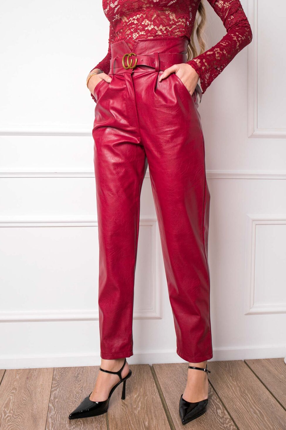 Yet παντελόνι από οικολογικό δέρμα μπορντό - Image 2