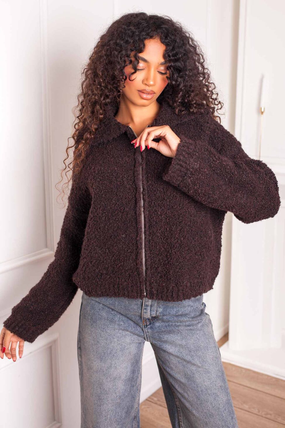 Yummy Πλεκτή Ζακέτα καφέ - Image 2