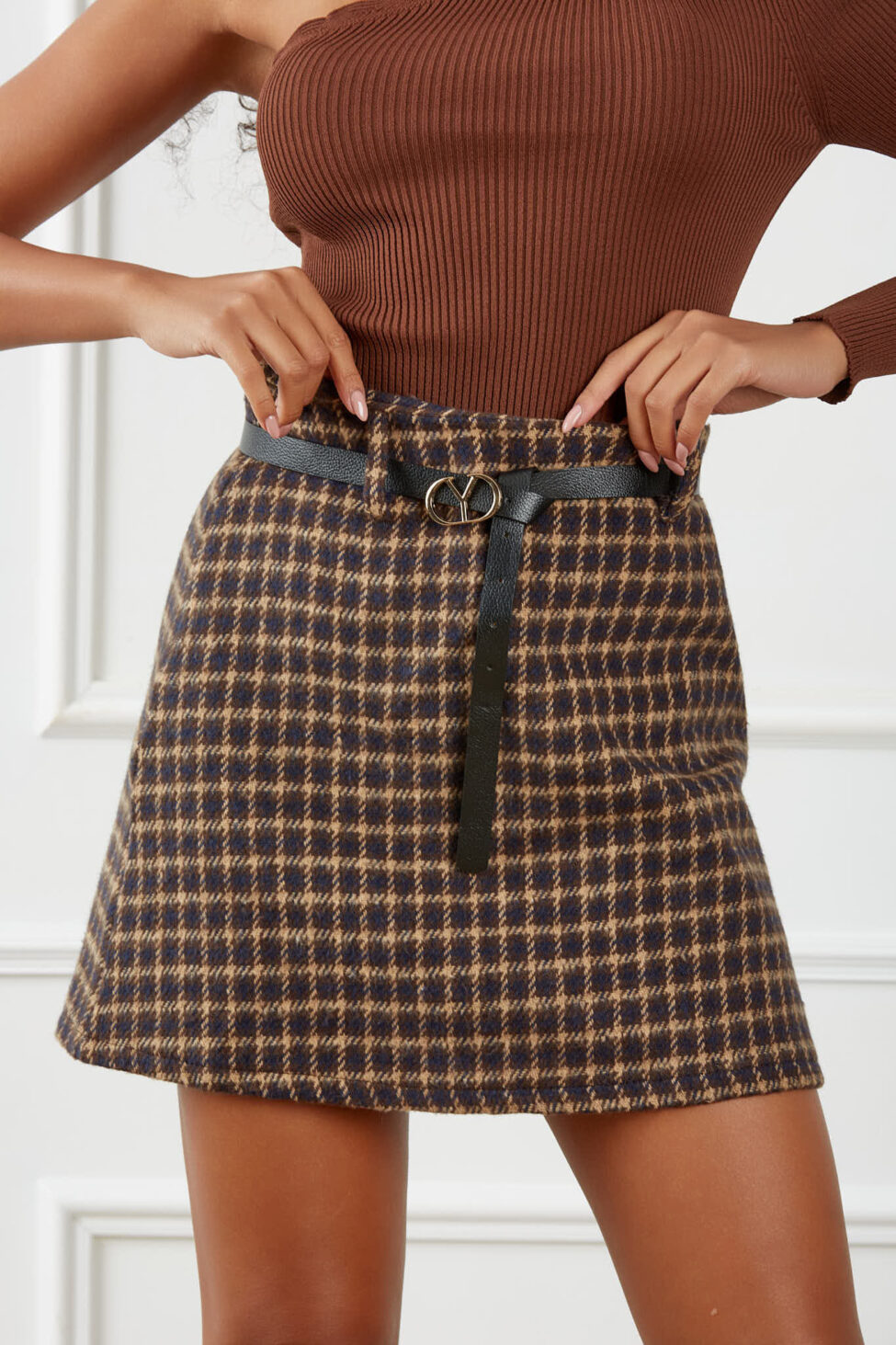 Chaser Μίνι Φούστα Με Ζώνη καφέ - Image 2