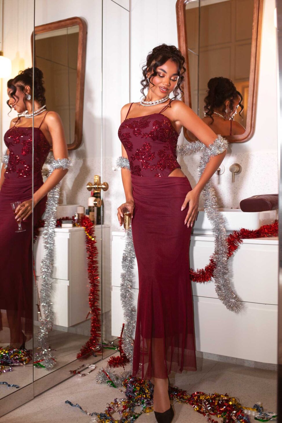 Grenade μάξι φόρεμα με παγιέτα μπορντό - Image 2