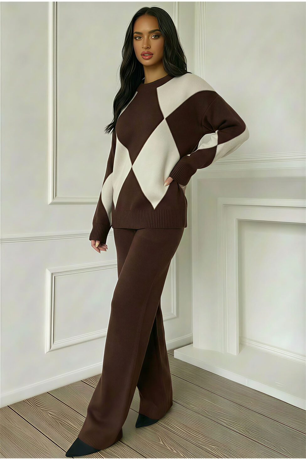 Hiroko σετ μπλούζα παντελόνι καφέ - Image 2