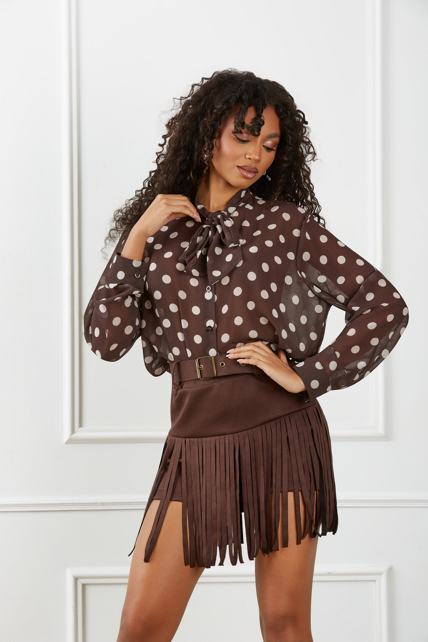 Iralyn Πουκάμισο Πουά καφέ Iralyn Πουκάμισο Πουά καφέ - Image 1