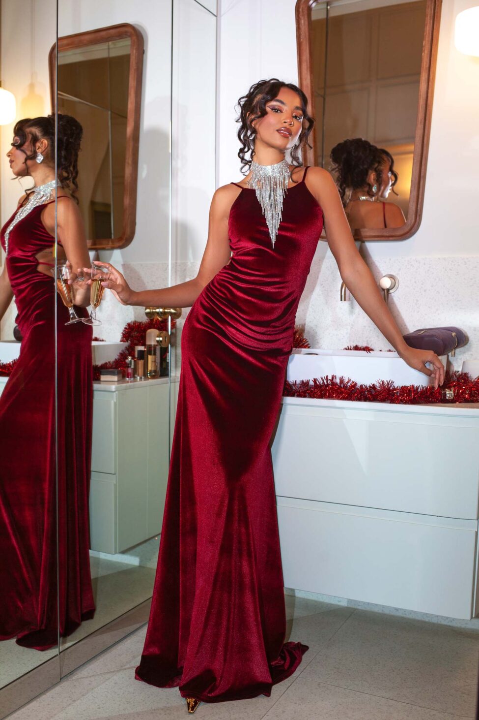 Jadore Φόρεμα Μάξι Βελούδινο Εξώπλατο μπορντό - Image 3