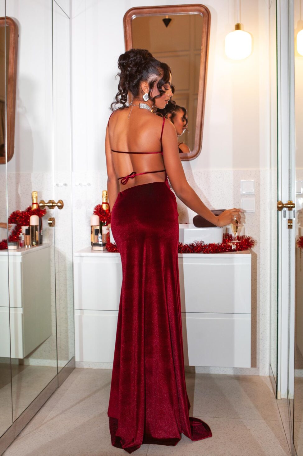 Jadore Φόρεμα Μάξι Βελούδινο Εξώπλατο μπορντό - Image 4