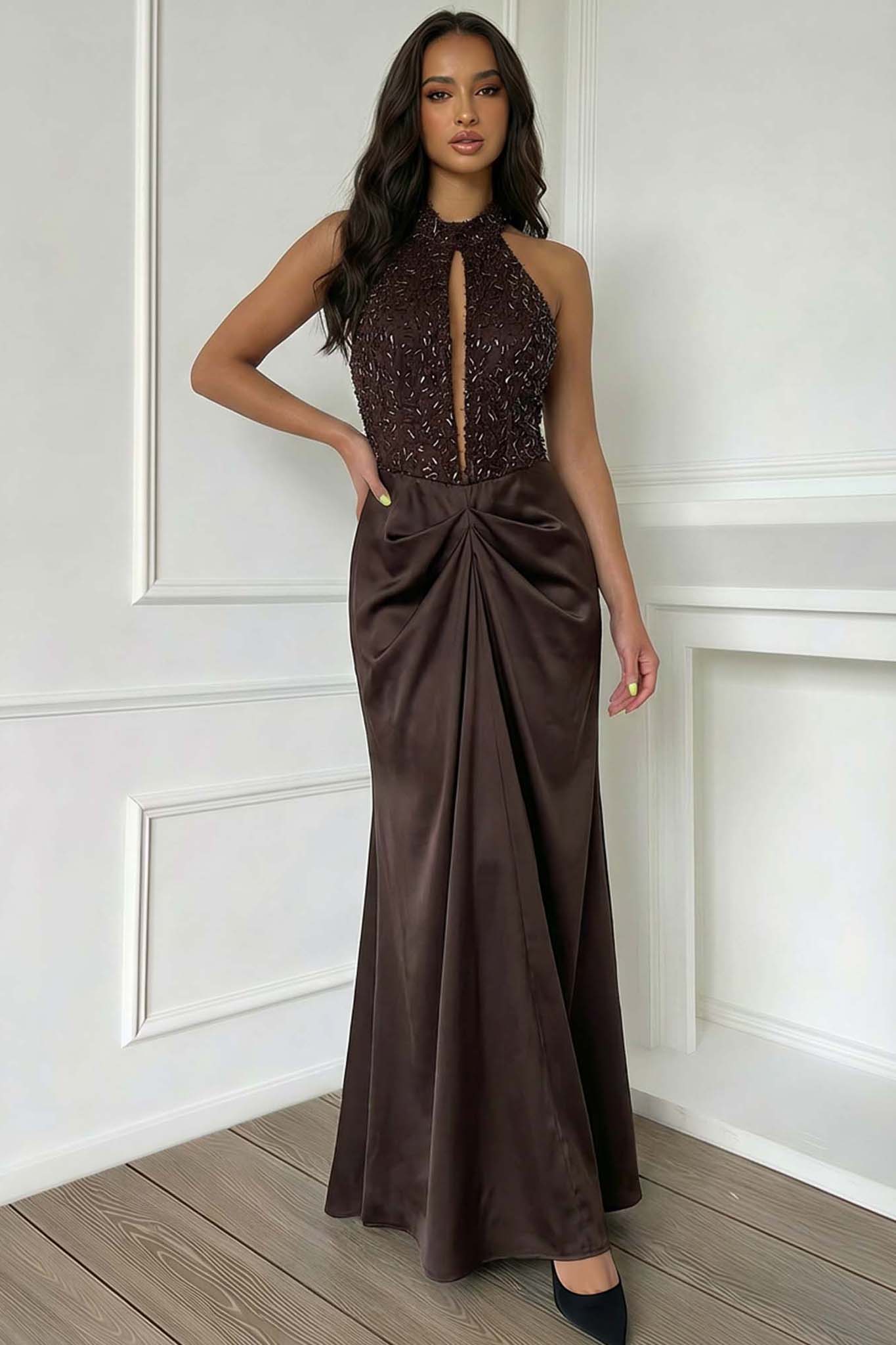 Julieta Φόρεμα Μάξι Με Πέτρες καφέ Julieta Φόρεμα Μάξι Με Πέτρες καφέ - Image 1