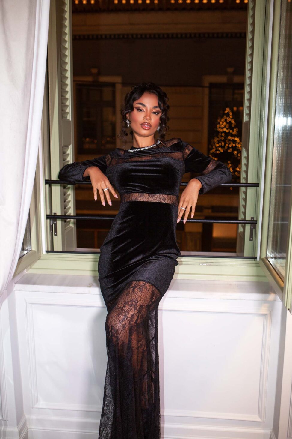 Laiza Φόρεμα Μάξι Βελούδινο Με Δαντέλα μαύρο - Image 5