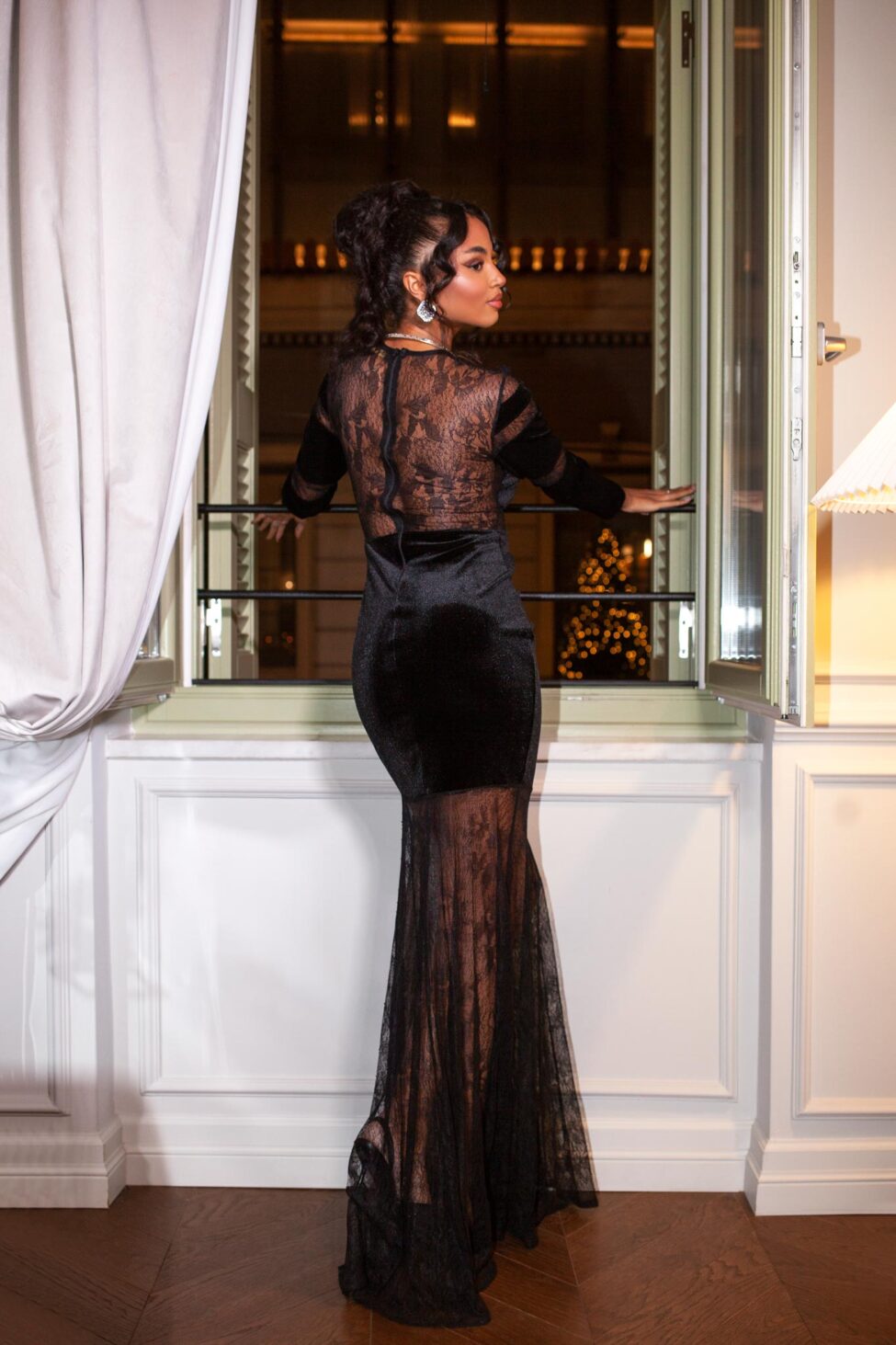 Laiza Φόρεμα Μάξι Βελούδινο Με Δαντέλα μαύρο - Image 3