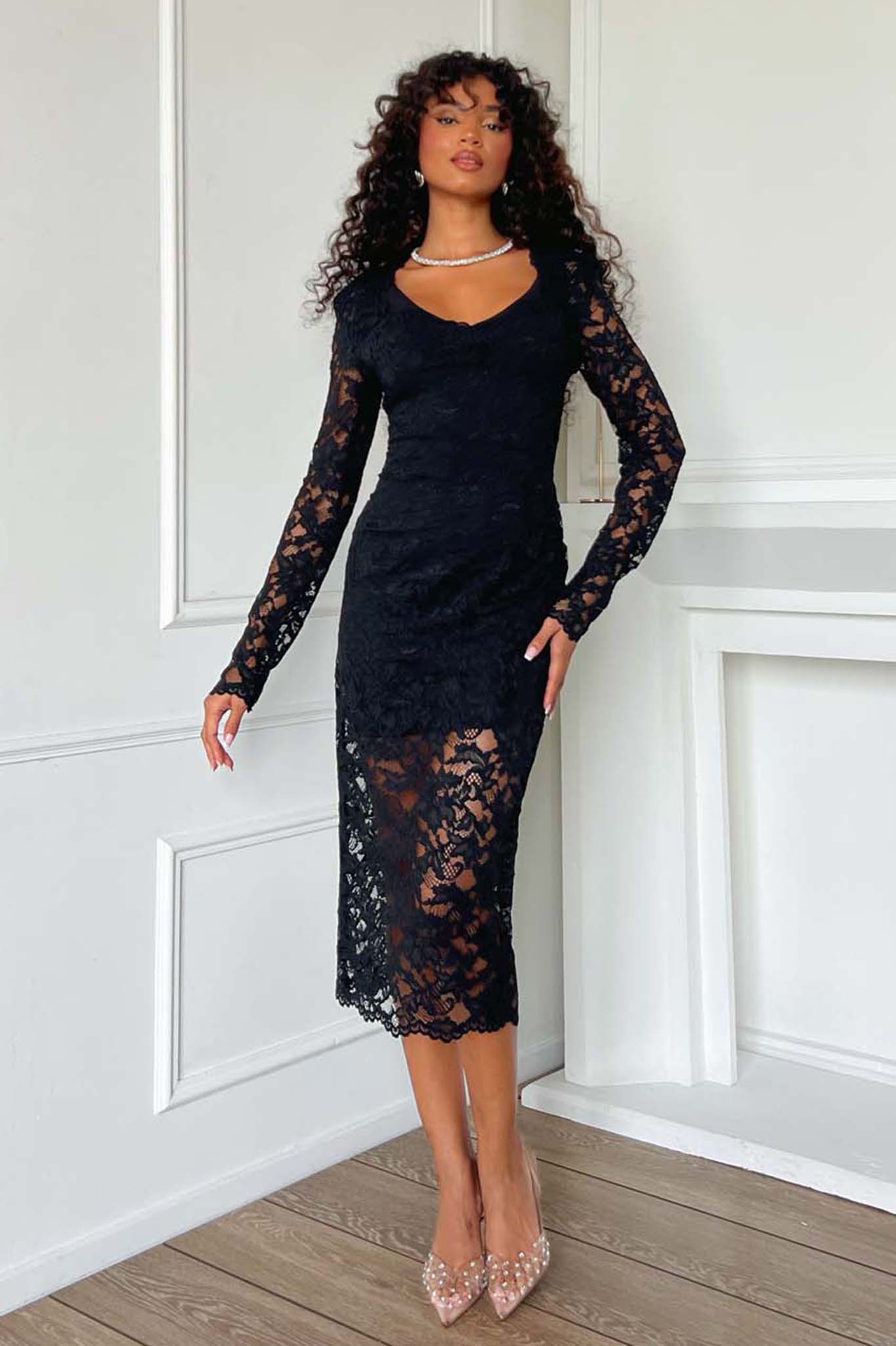 Larella μίντι φόρεμα με δαντέλα μαύρο Larella μίντι φόρεμα με δαντέλα μαύρο - Image 1