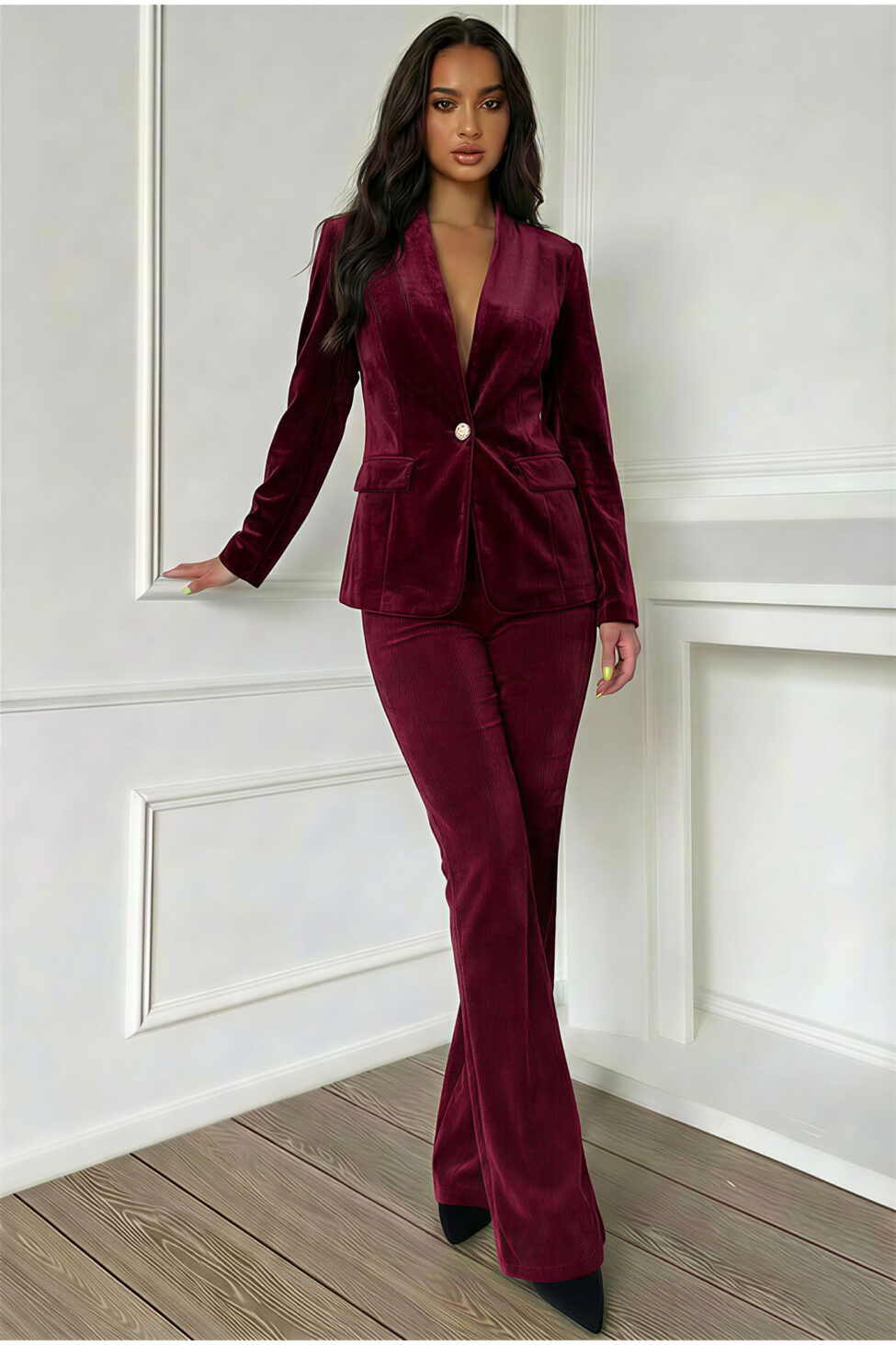 Marbella Σετ Σακάκι Παντελόνι Βελούδινο μπορντό - Image 2