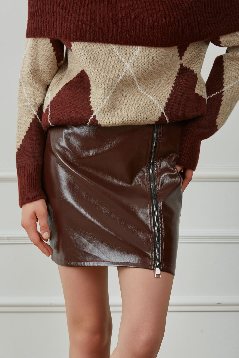 Negroni μίνι φούστα από οικολογικό δέρμα καφέ - Image 3