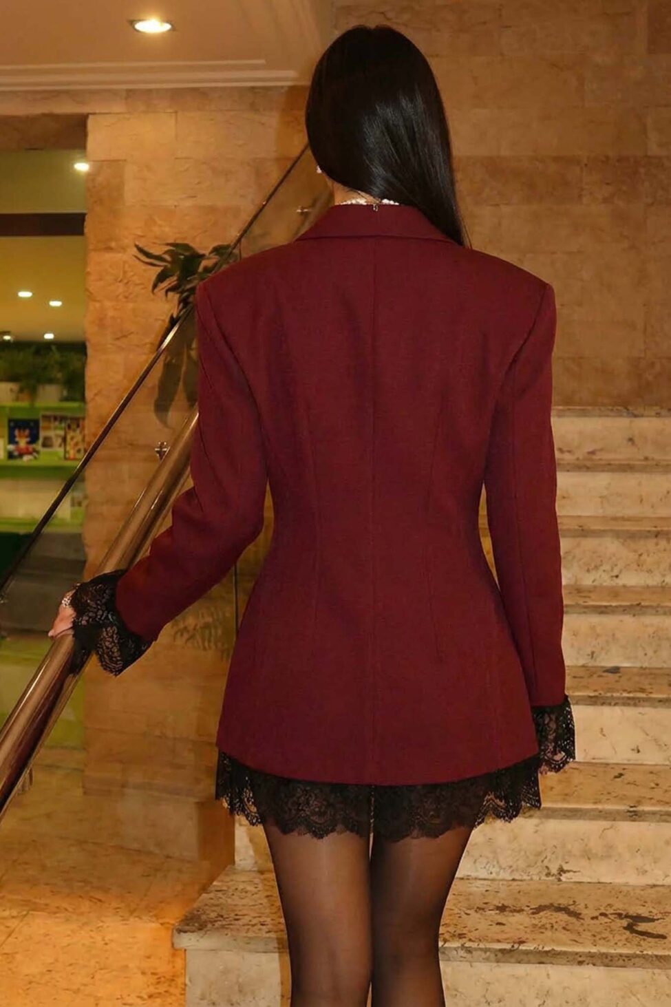 Regency Φόρεμα Με Δαντέλα μπορντό - Image 2